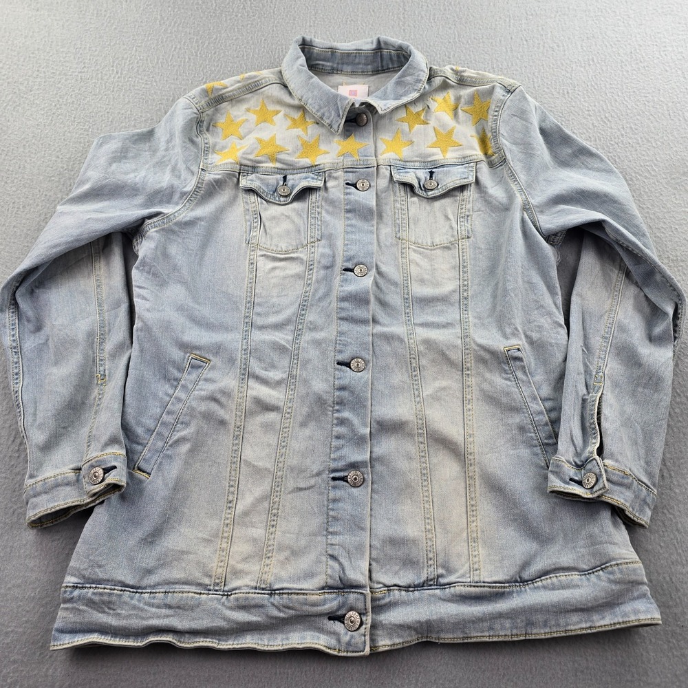 LuLaRoe Jacket Womens XL Blue Denim Cotton Embroidered Stars Light Wash Casual